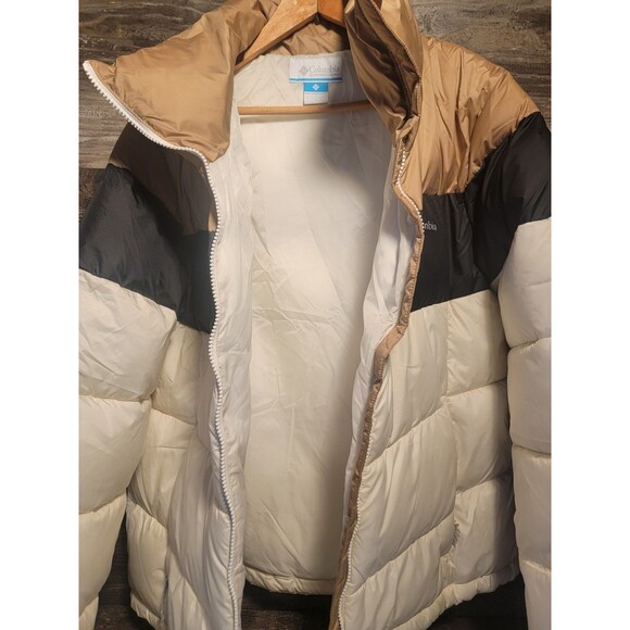 Columbia Puffect Color Blocked Jacket Cream Tan Black MSRP $160 - Womens L New - Picture 4 of 5